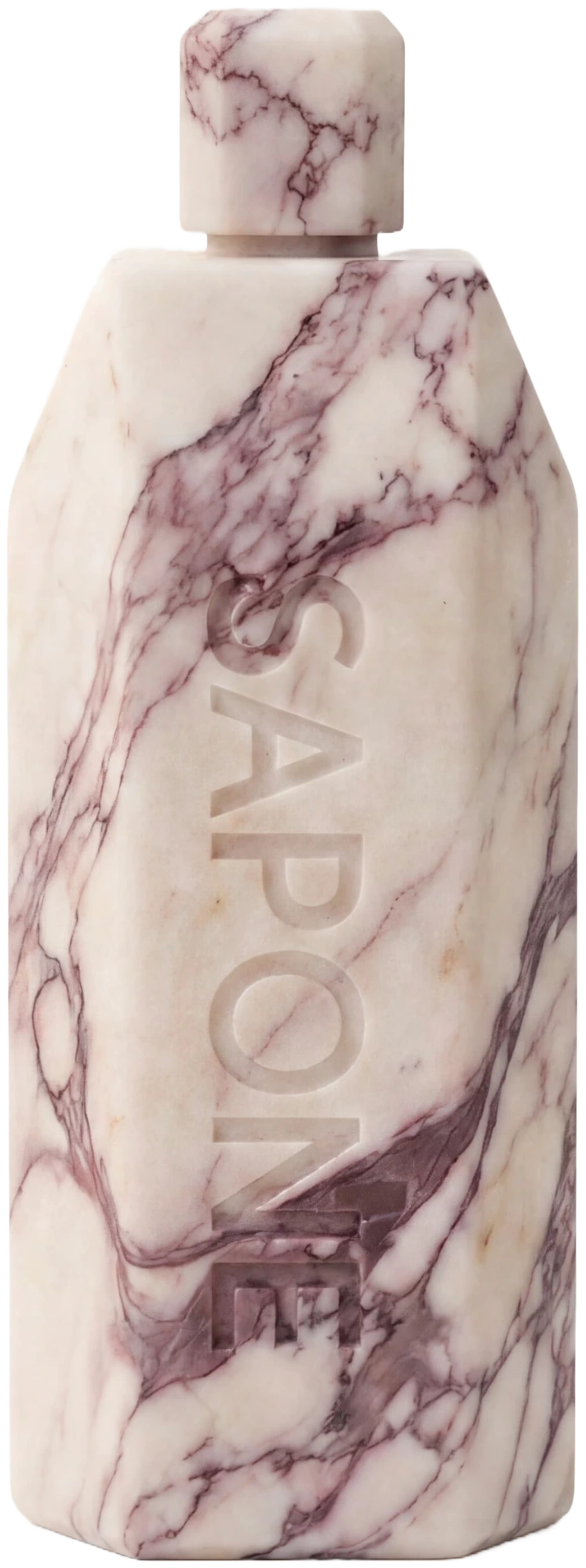 Sapone marble shampoo bottle — the shell is a bar of soap