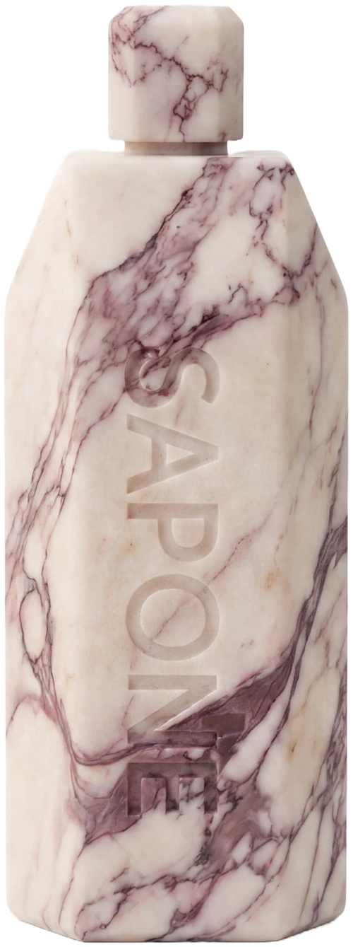 Sapone marble shampoo bottle — the shell is a bar of soap
